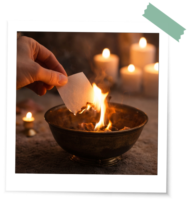 Hand verbrennt in einem Ritual den Zettel für die 13 Rauhnachtswünsche