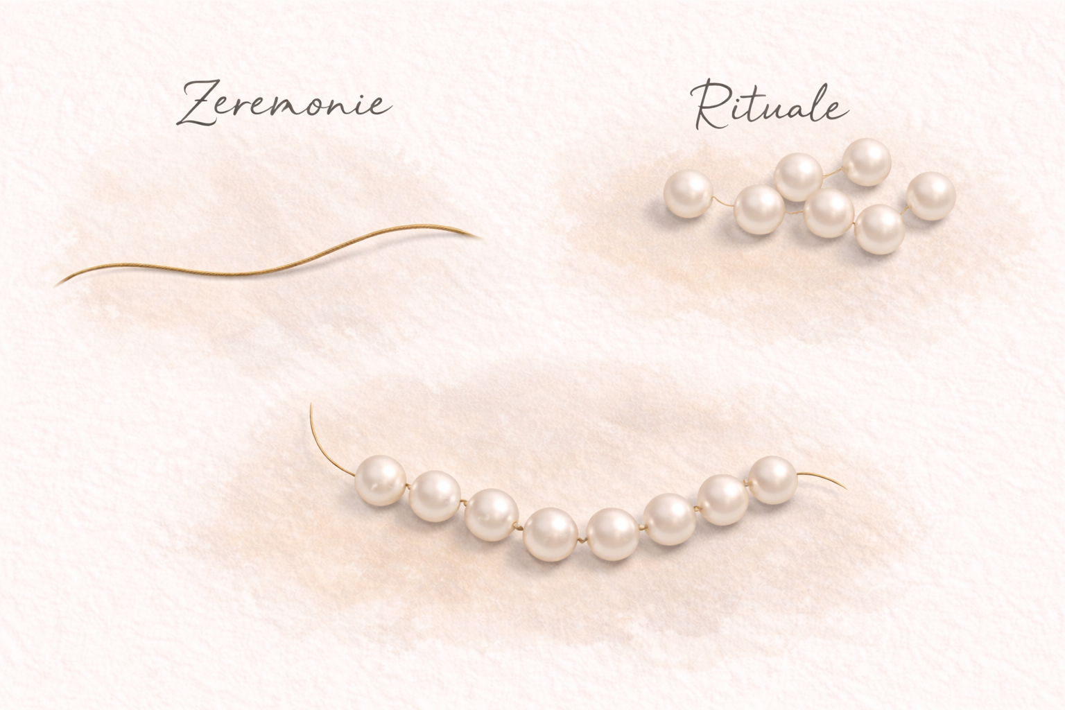 Unterschied zwischen Zeremonie und Ritual - Zeremonie als Faden, Rituale als einzelne Perlen, gemeinsam als Perlenkette Grafik