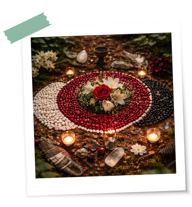 Ein Ritual mit drei Kreisen für die Phasen des weiblichen Blutes als Übergang in die Wechseljahre