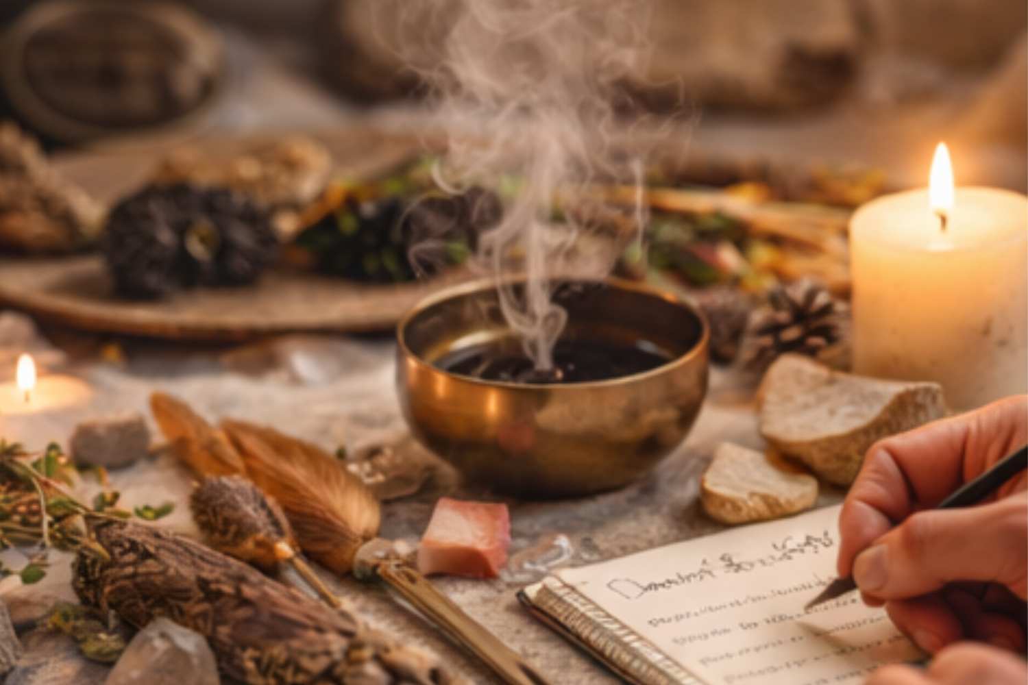 Kerze und winterliche Atmosphäre - Symbol für die mystische Zeit der Rauhnächte zwischen den Jahren