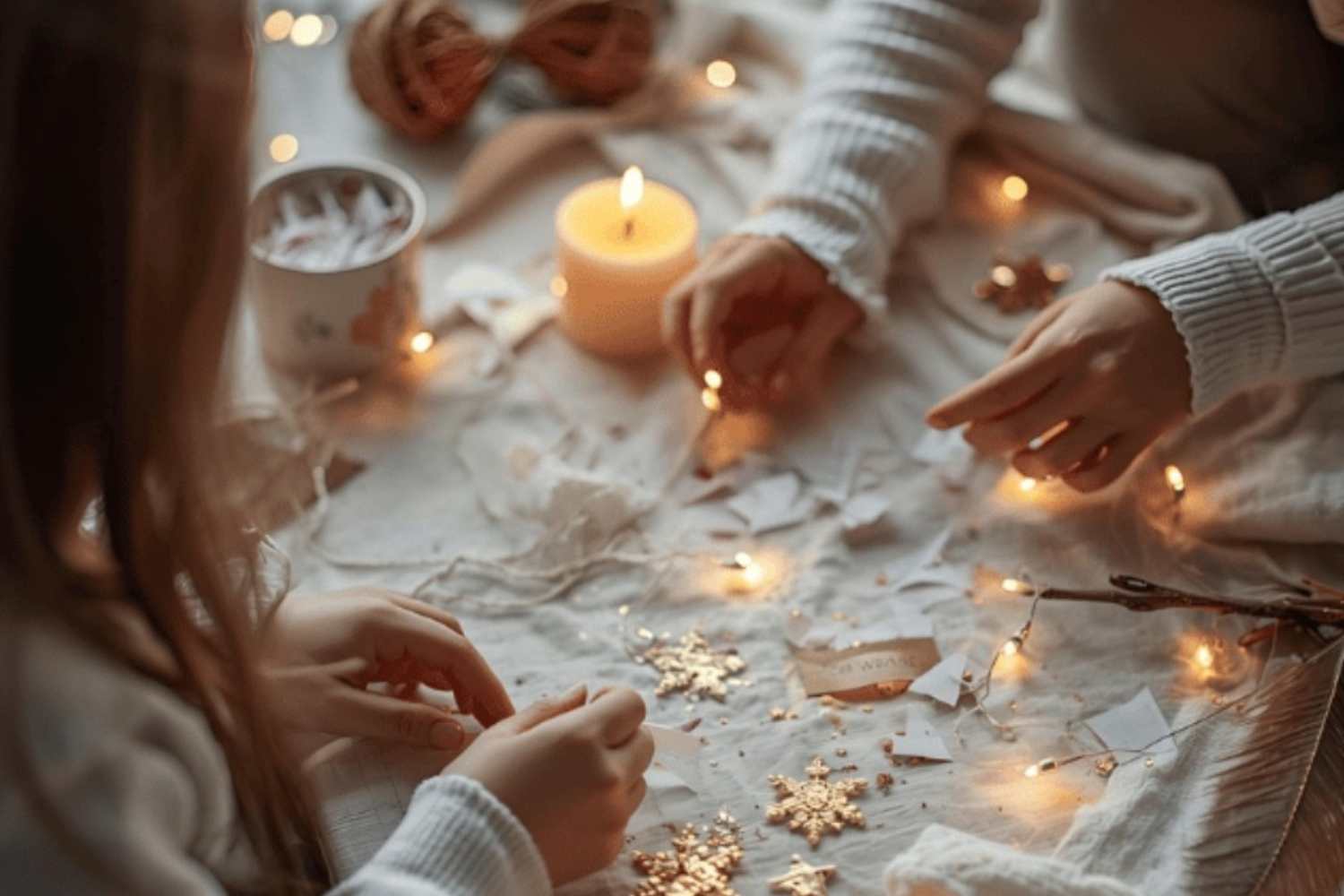 Kerzenlicht und Naturmaterialien als Symbol für Rauhnachtsrituale mit Kindern