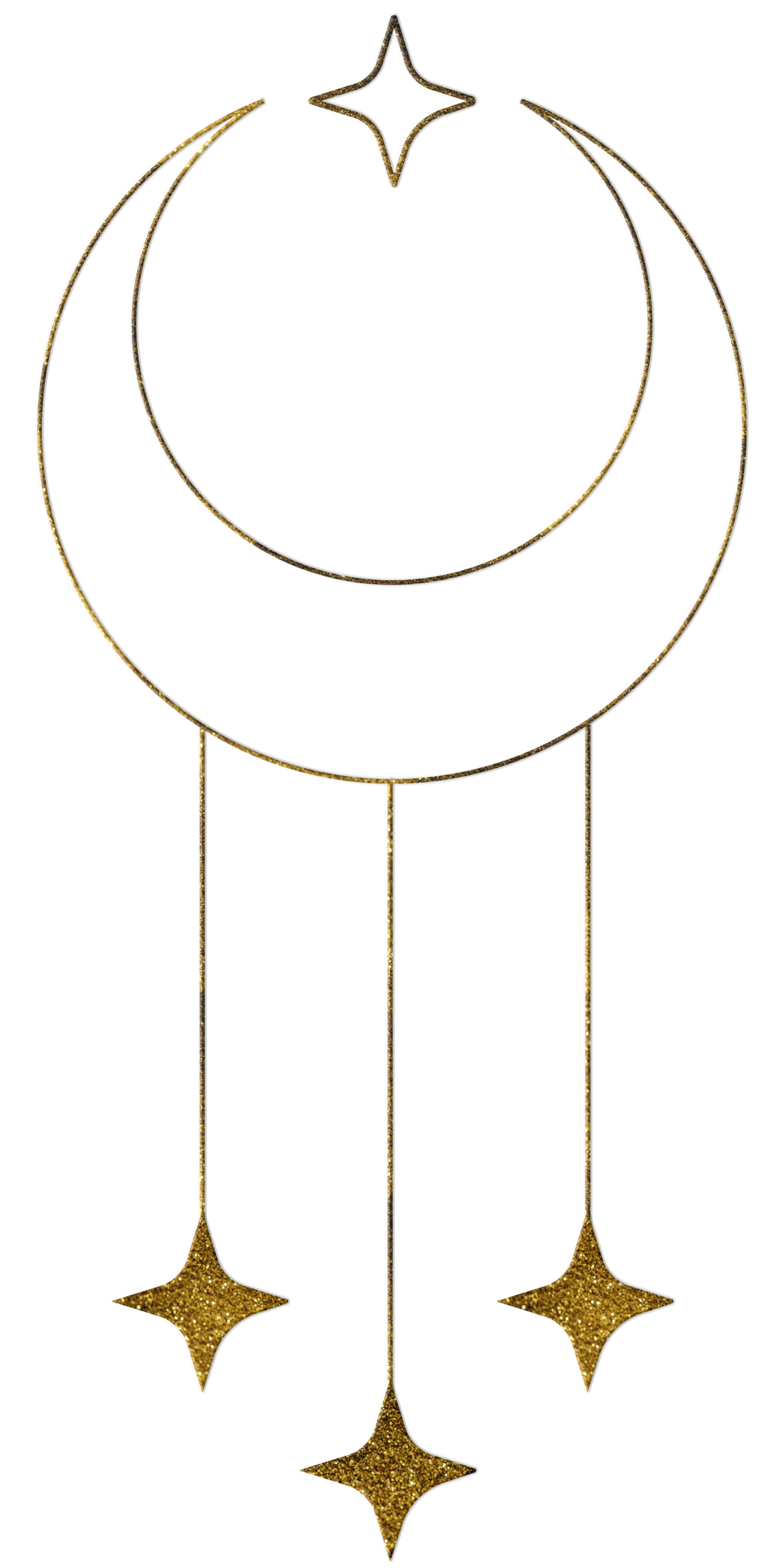 Mond_einzeln_haengend_gold Mond mit drei hängenden Sternen in gold gefärbt
